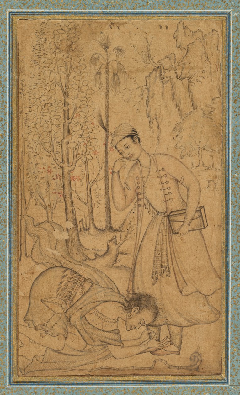 En helig man som böjer sig inför en lärd prins, ca. 1585, gräns tillagd troligen 1700-tal. av   Manohar