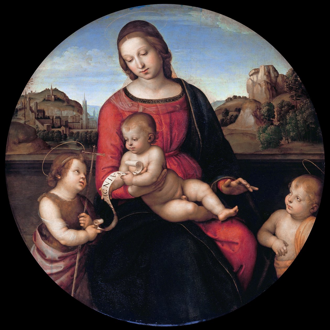 Maria med barnet, Johannes Döparen och en helig pojke (Madonna Terranuova) av Raphael