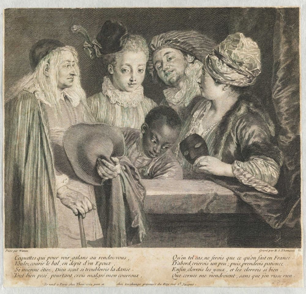 Coquettes qui pour voir galans au rendez-vous av Jean Antoine Watteau