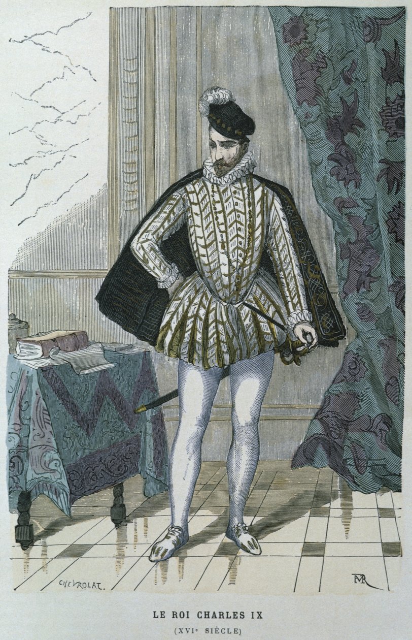 Kung Karl IX av Frankrike (1550-74), ca 1565, graverad av Chevrolat av after Chevignard