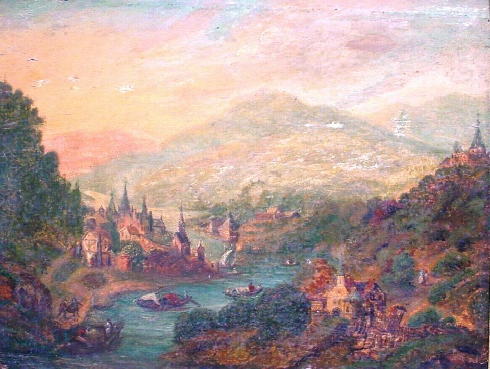 Landscape with boats and figures av Jan the Elder Brueghel