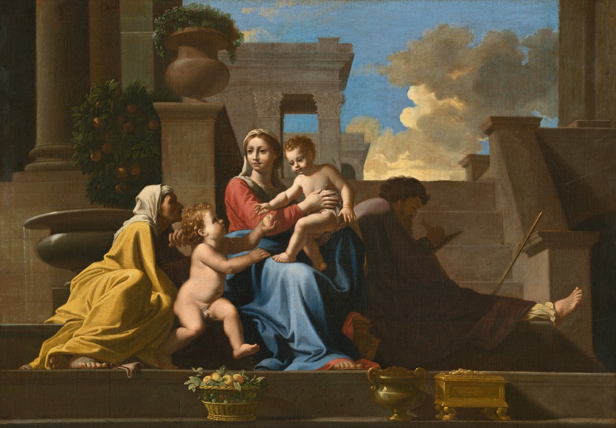 Den heliga familjen på trappan av after Nicolas Poussin