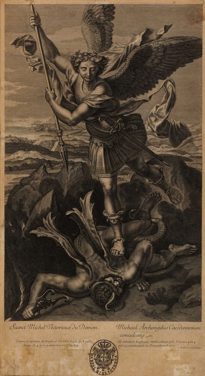 Saint Michael defeating Satan Sainct Michel victorieux du Demon av after Raphael