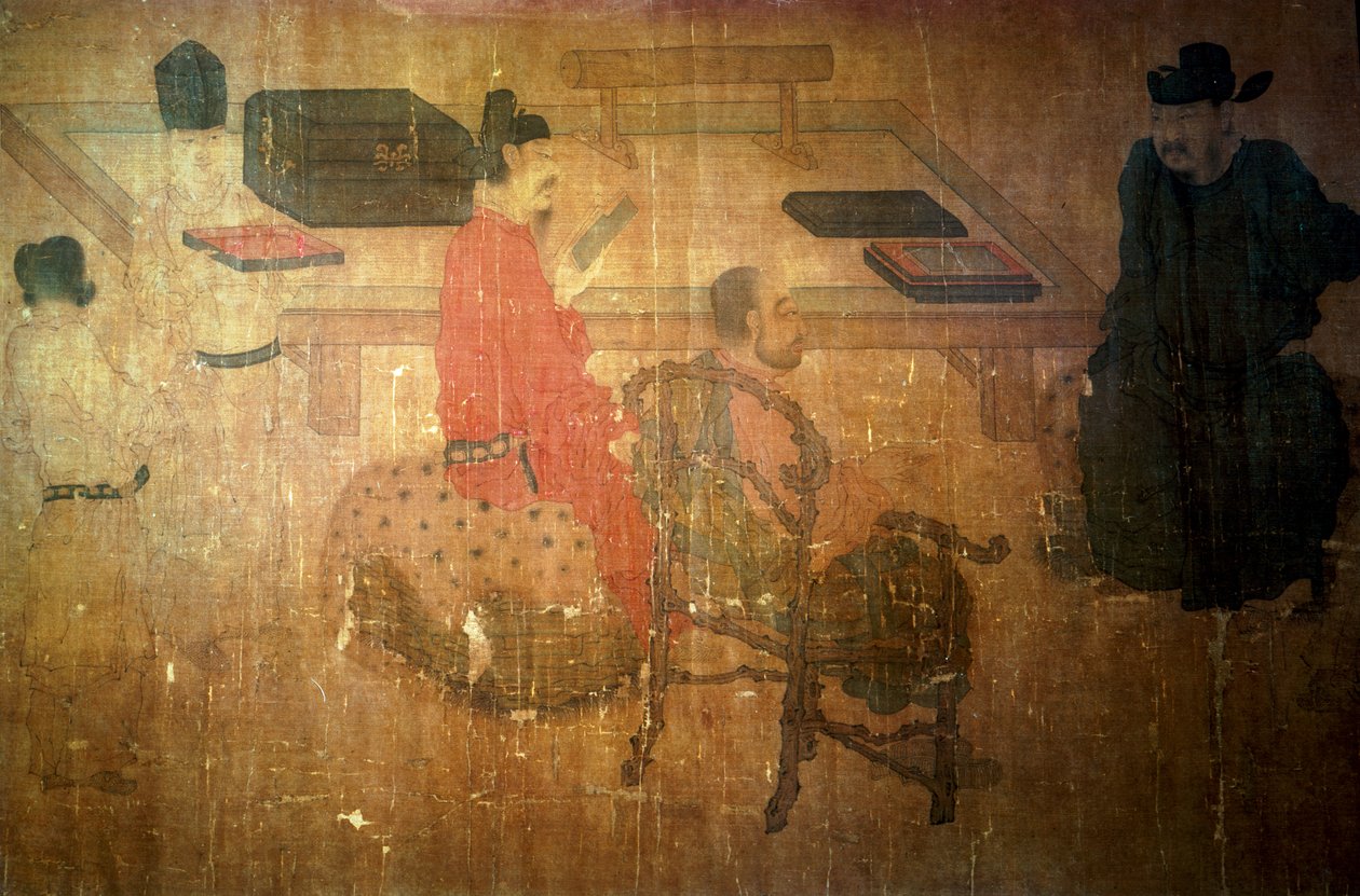 Tre vällästa män från Lieou-Li Tang i samtal av after Zhou Wenju