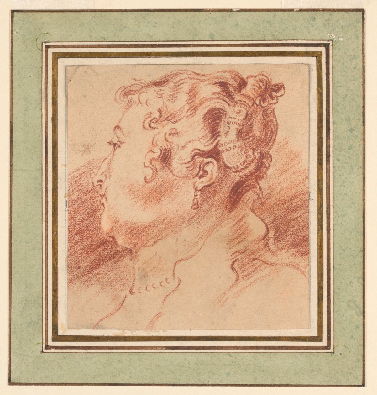 Studie av kvinnans huvud av after Antoine Watteau