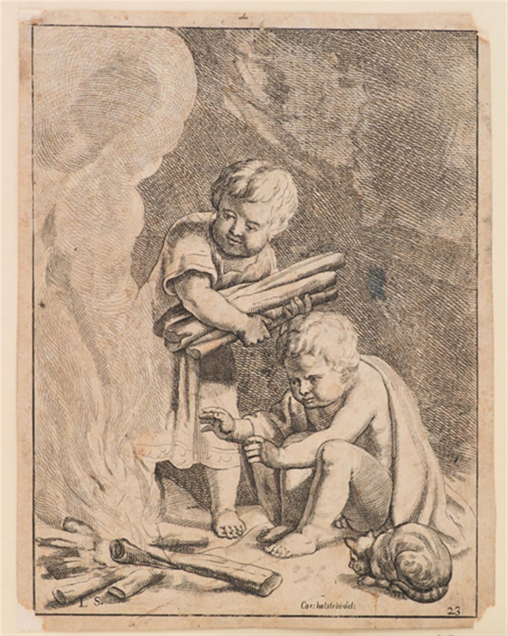 Till barn som gör eld av after Cornelis Holsteyn