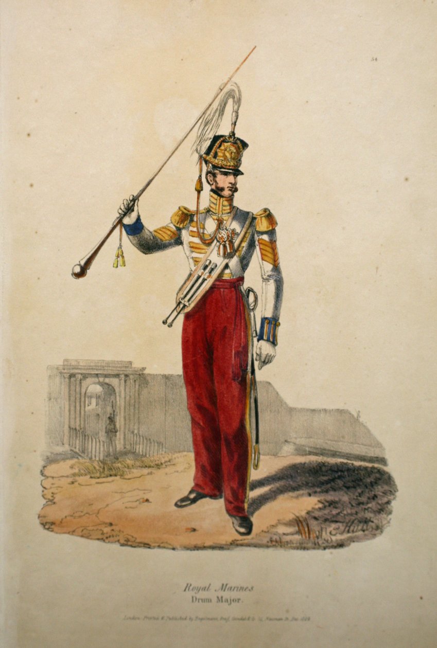 Royal Marines Drum Major, ca 1829 (handfärgad litho) av after Edward Hull