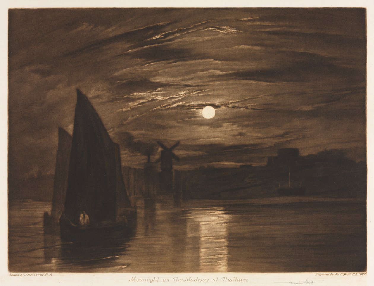 Månsken på Medway i Chatham av after Frank Short