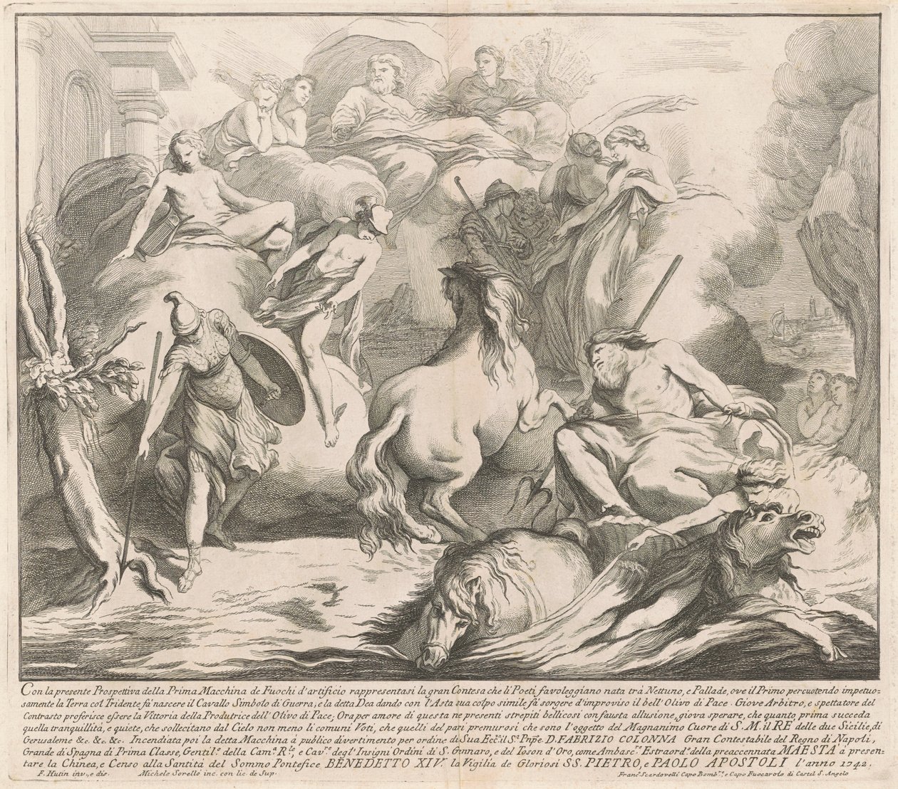 The Prima Macchina for the Chinea of 1742: The Contest of Neptune and Minerva av after François Hutin Miguel de Sorellò