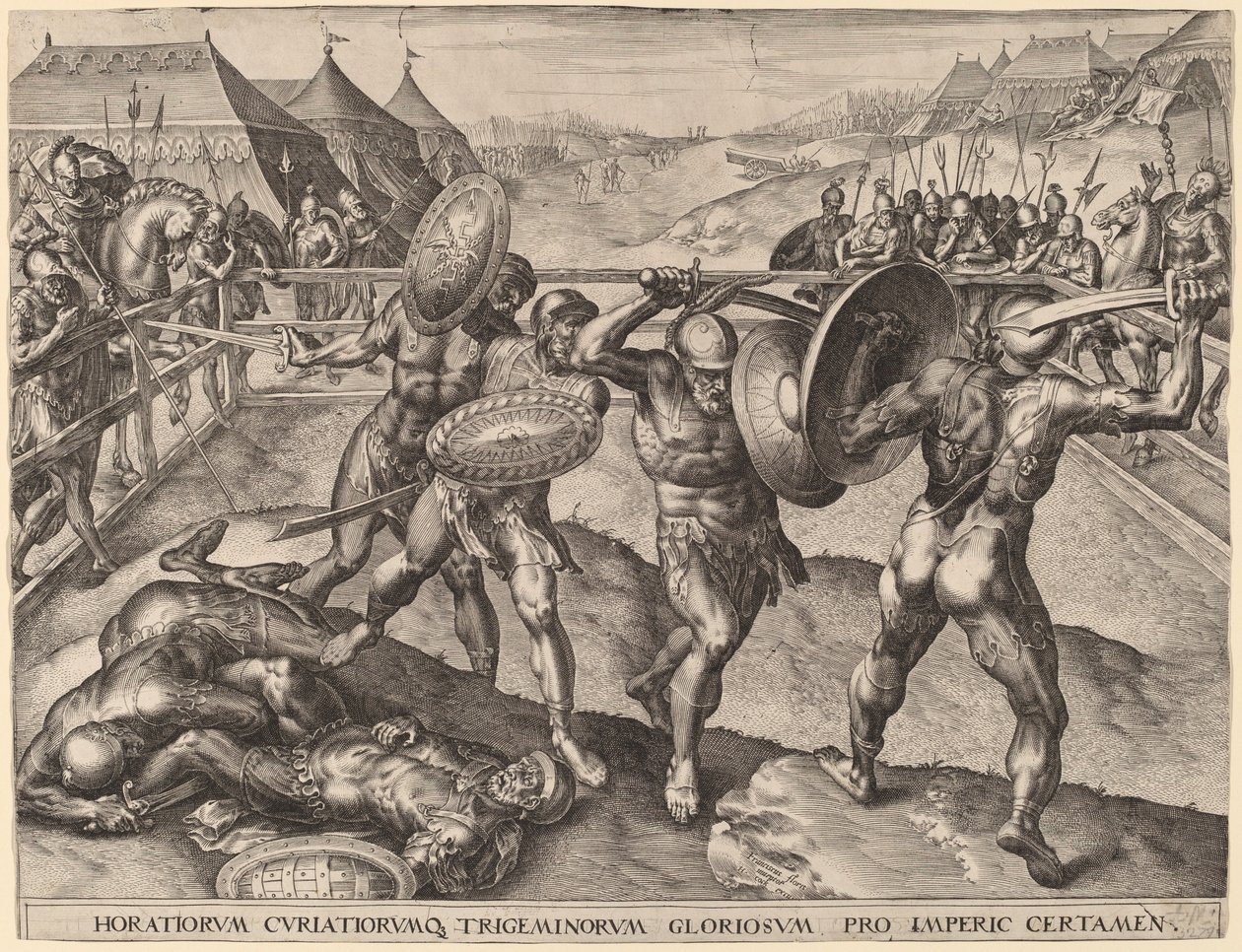 Slaget vid Horatii och Curiatii av after Frans Floris I