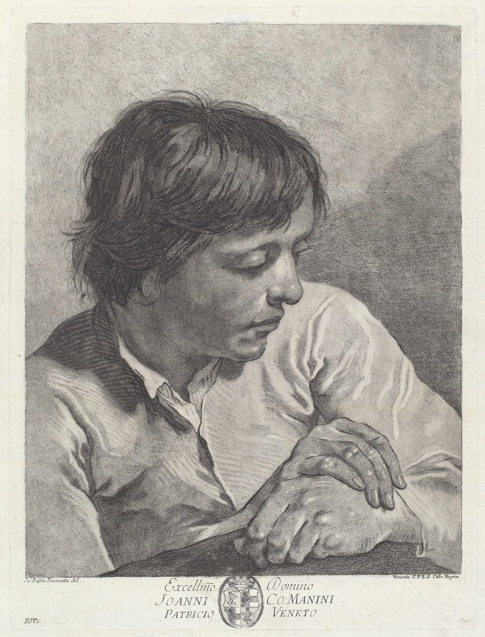 En ung man med händerna i kors av after Giovanni Battista Piazzetta Pietro Scattaglia and Innocente Alessandri