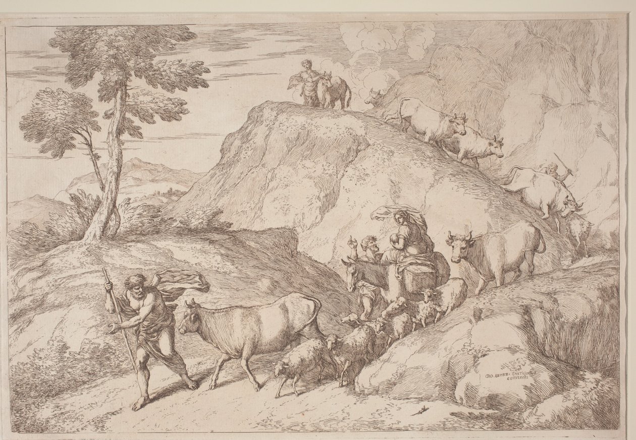 En äldre herde som leder flocken av after Giovanni Benedetto Castiglione Gaetano Zompini