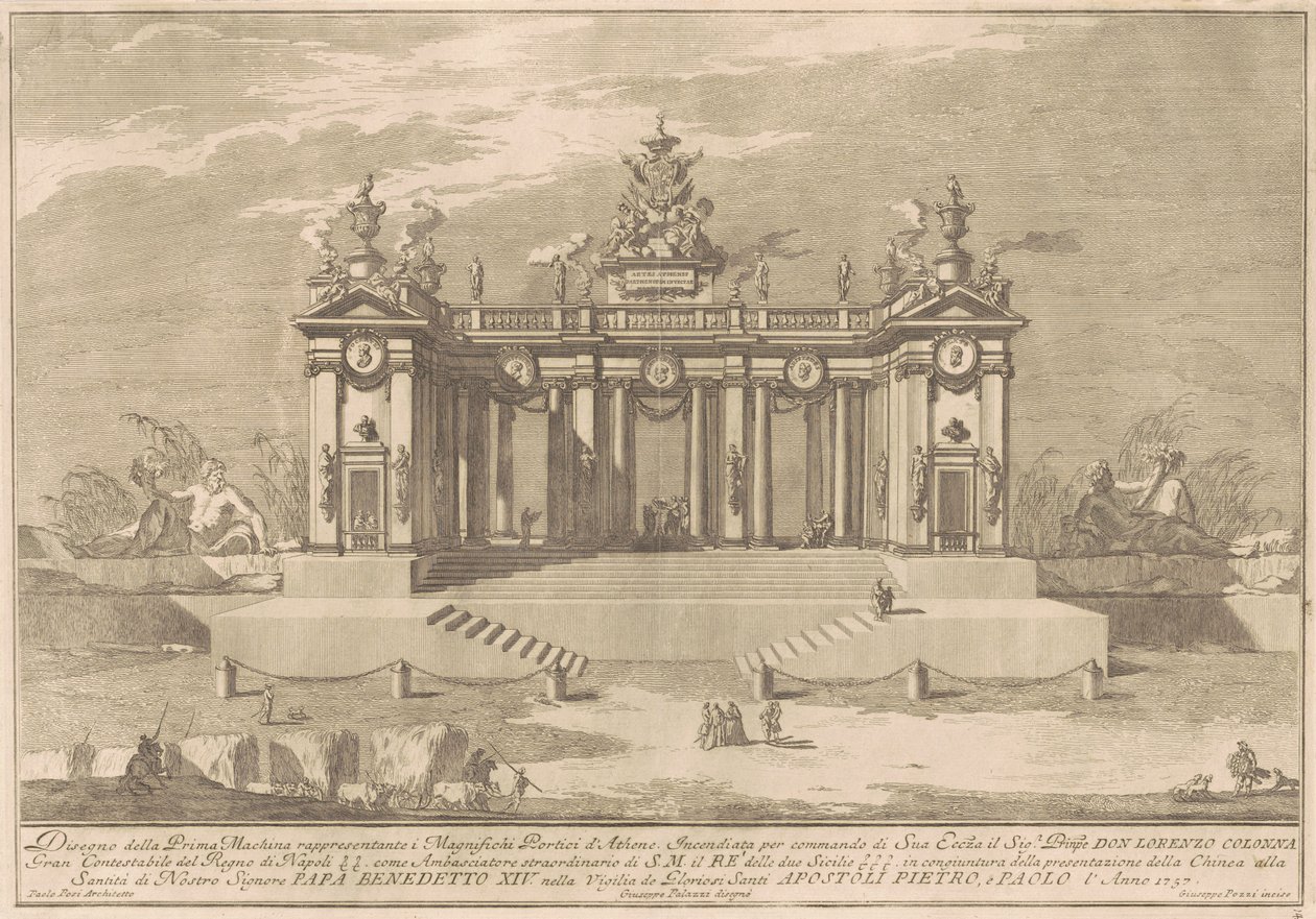 Prima Macchina för Kina 1757: Kolonnaden i Atenska Lyceum av after Giuseppe Palazzi Giuseppe Pozzi after Paolo Posi