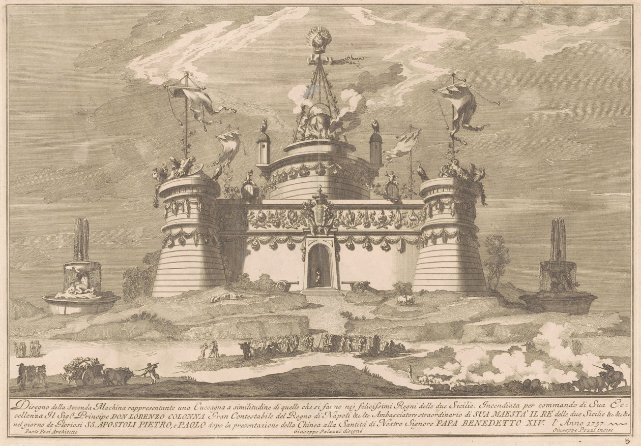 Seconda Macchina för Chinea 1757: Fästningen Cockaigne av after Giuseppe Palazzi Giuseppe Pozzi after Paolo Posi