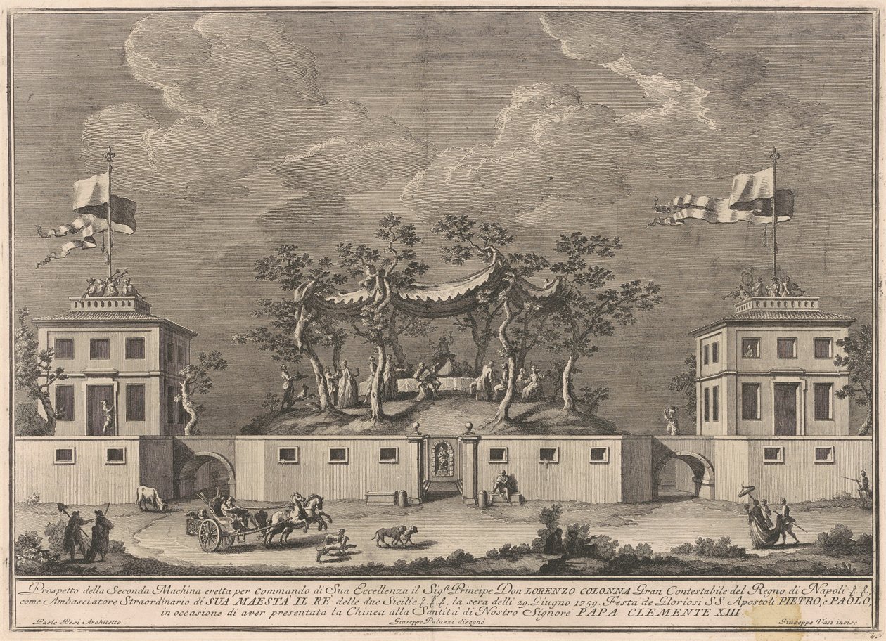 Seconda Macchina för Chinea 1759: En "Deliziosa" med en Bacchanal av after Giuseppe Palazzi Giuseppe Vasi after Paolo Posi