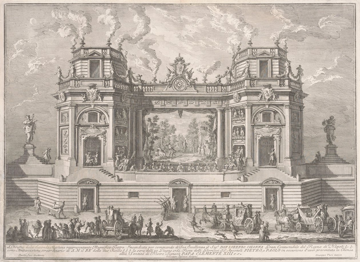 Seconda Macchina för Chinea 1761: En magnifik teater av after Giuseppe Palazzi Giuseppe Vasi after Paolo Posi