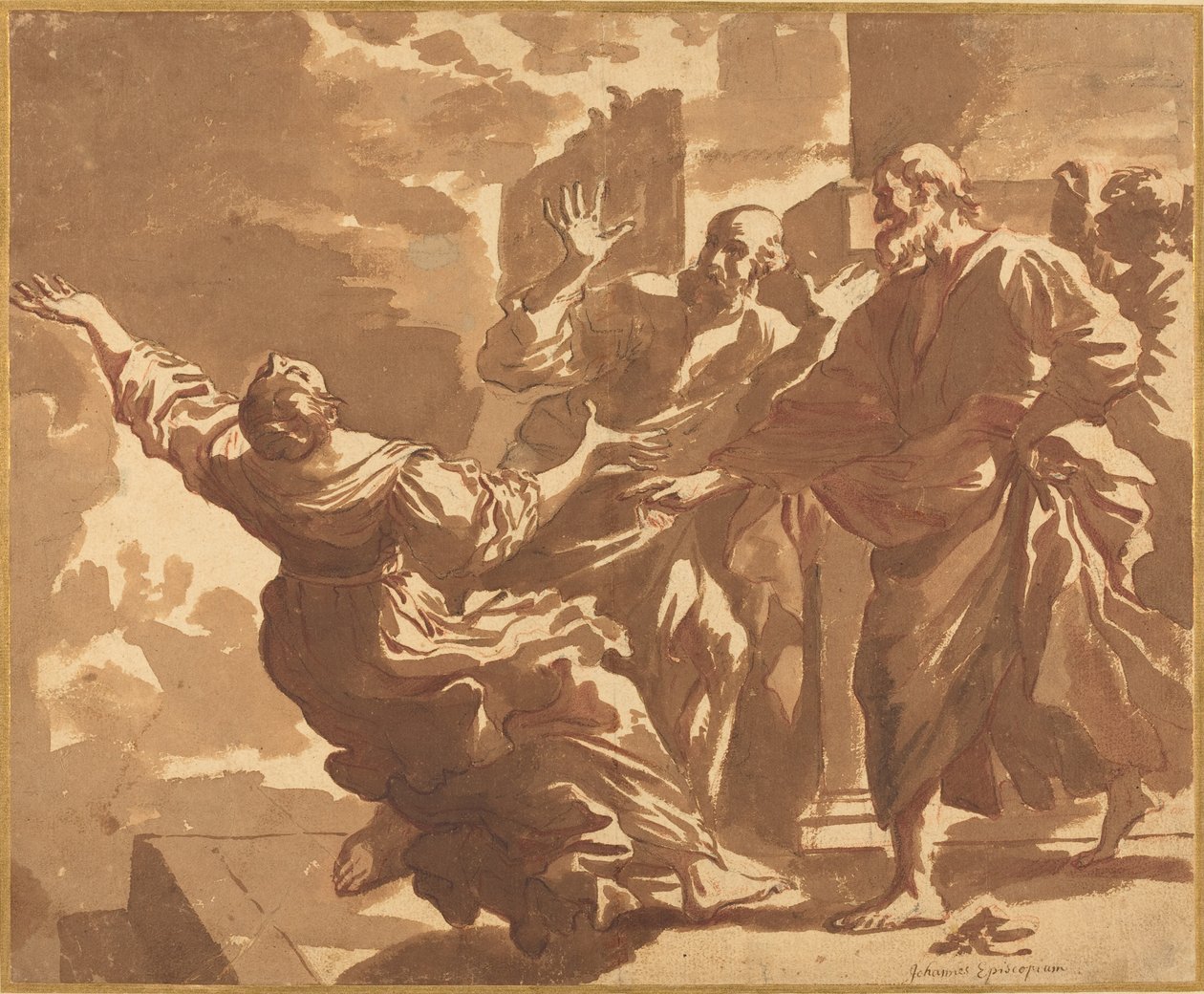 Safiras död av after Guercino Follower of Jan de Bisschop