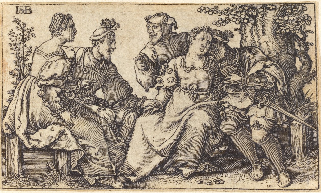 Två älskande par med clown av after Hans Sebald Beham