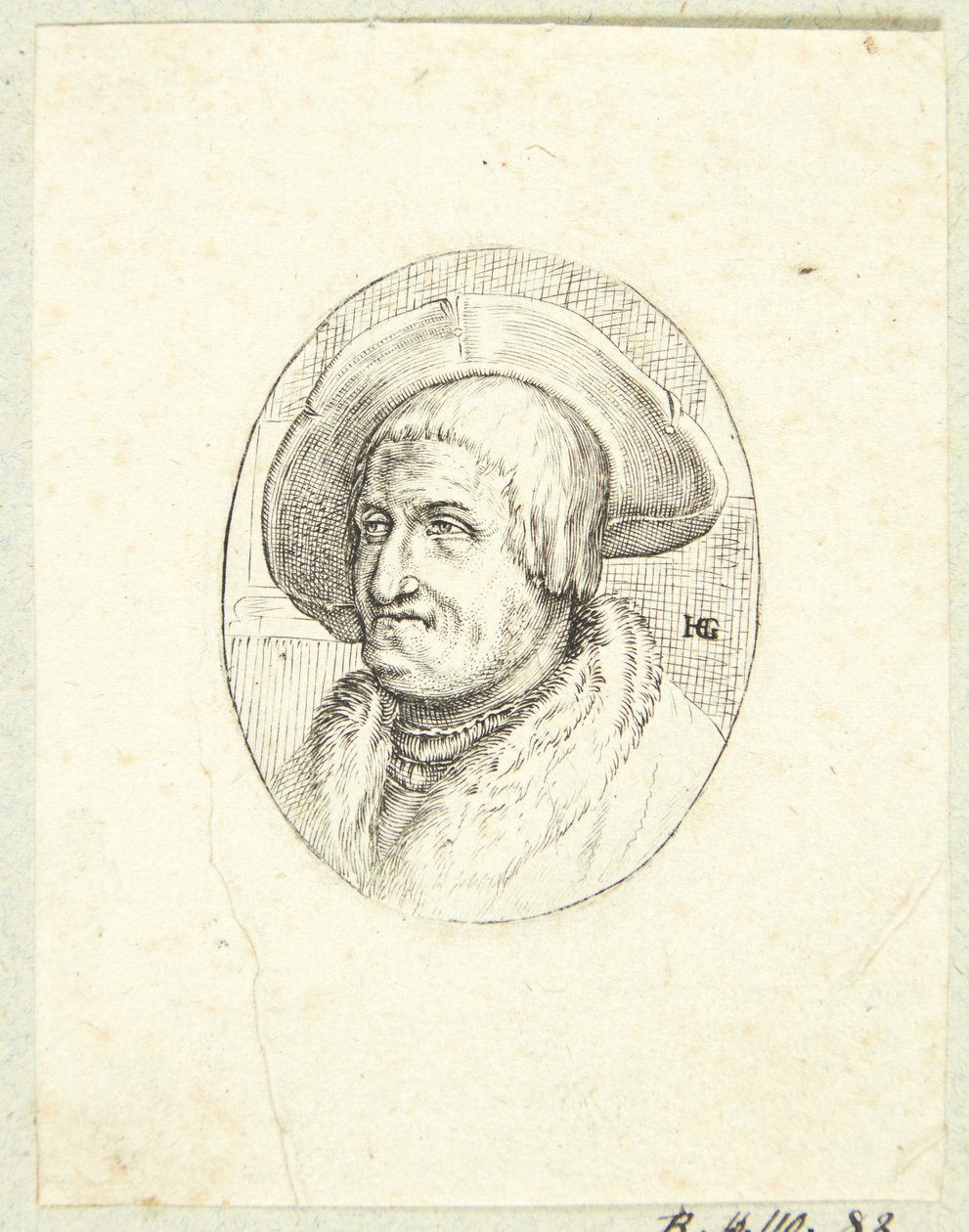 Fantasy porträtt av gammal man med hatt av after Hendrick Goltzius