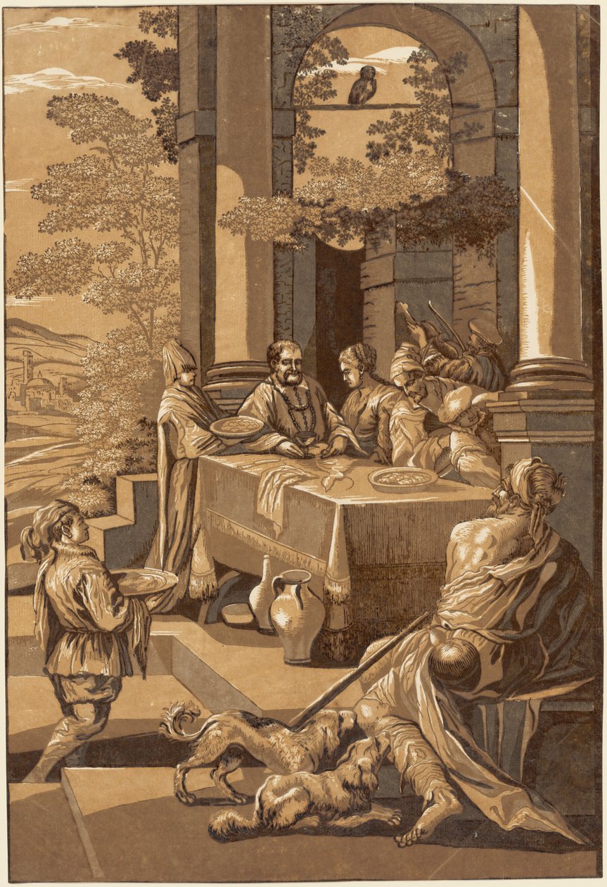 Dyk och Lazarus (höger panel) av after Jacopo Bassano John Baptist Jackson