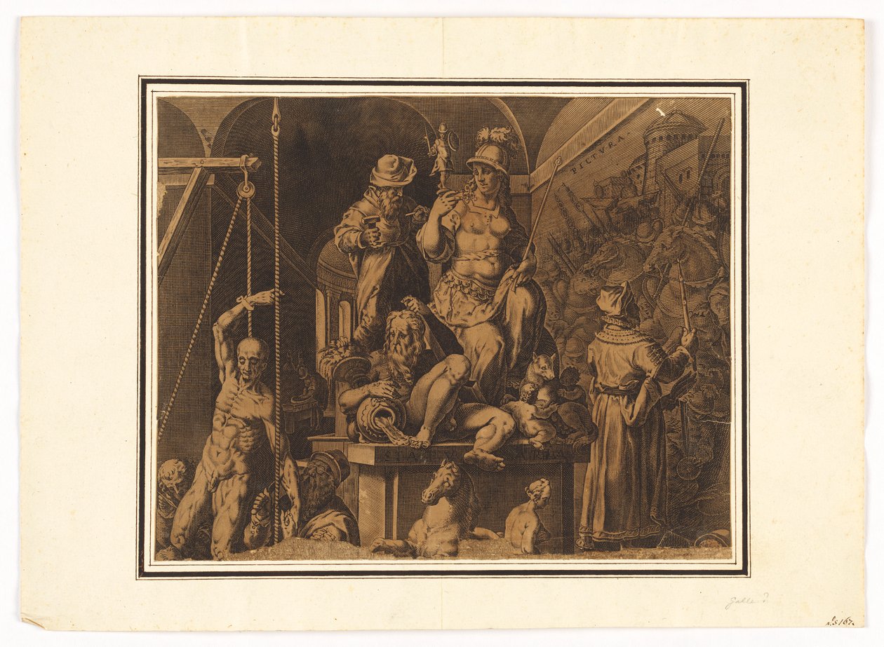The Practitioners of the Visual Arts (övre halvan av rivet ark) av after Jan van der Straet, called Stradanus