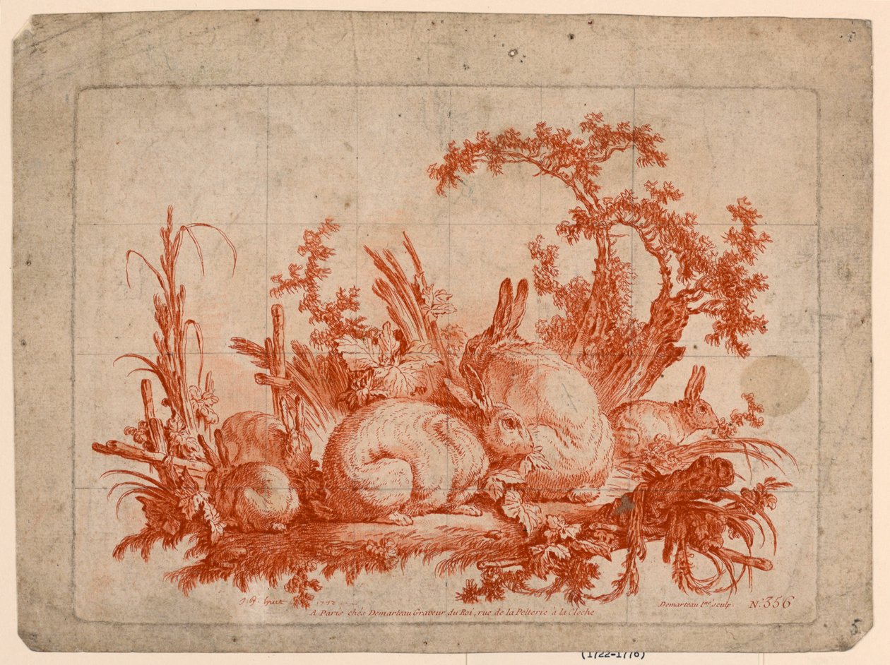 Familj av kaniner av after Jean Baptiste Huet