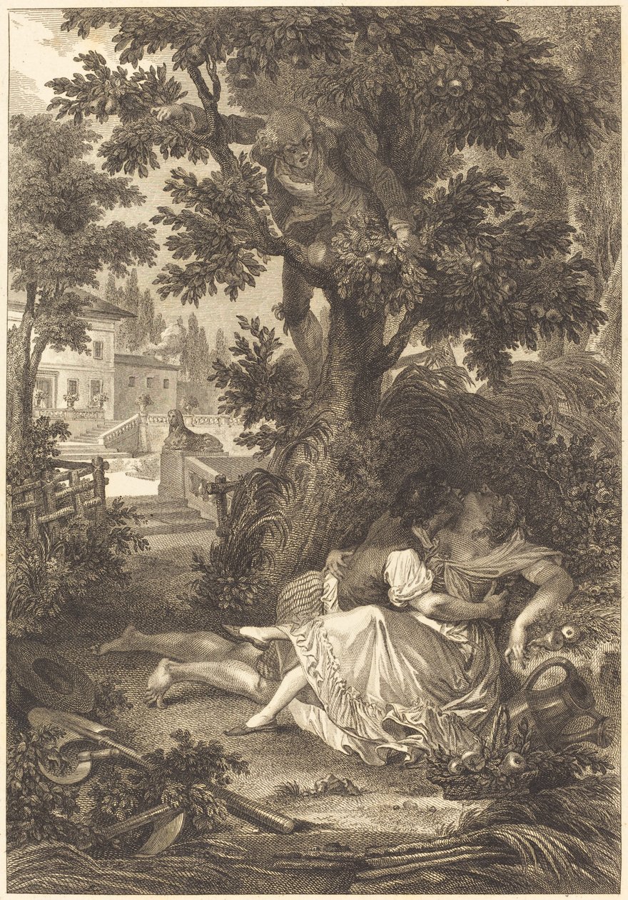 Vadet för de tre skvallren: Päronträdet av after Jean Baptiste Mallet