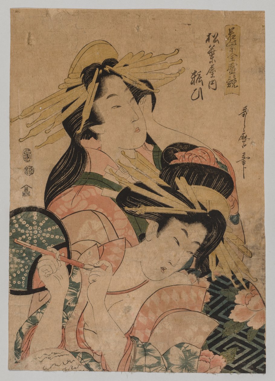 Halvlångt porträtt av två kurtisaner av after Kitagawa Utamaro