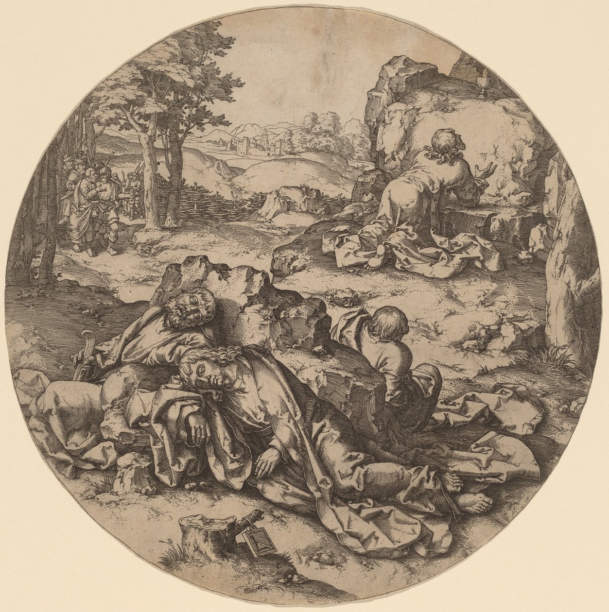 Kristus vid Oljeberget av after Lucas van Leyden
