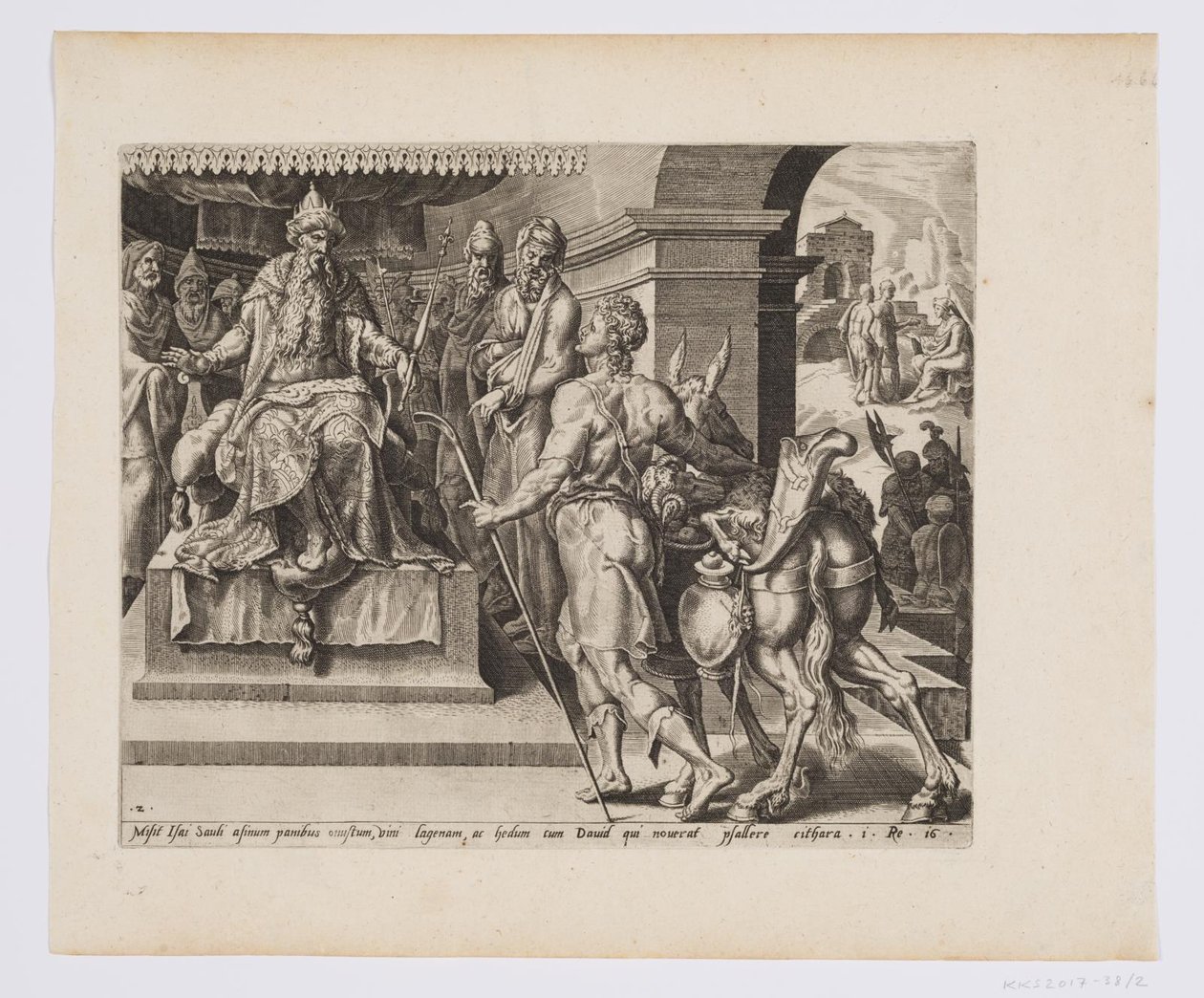 David ger Saul gåvorna från sin far av after Maarten van Heemskerck