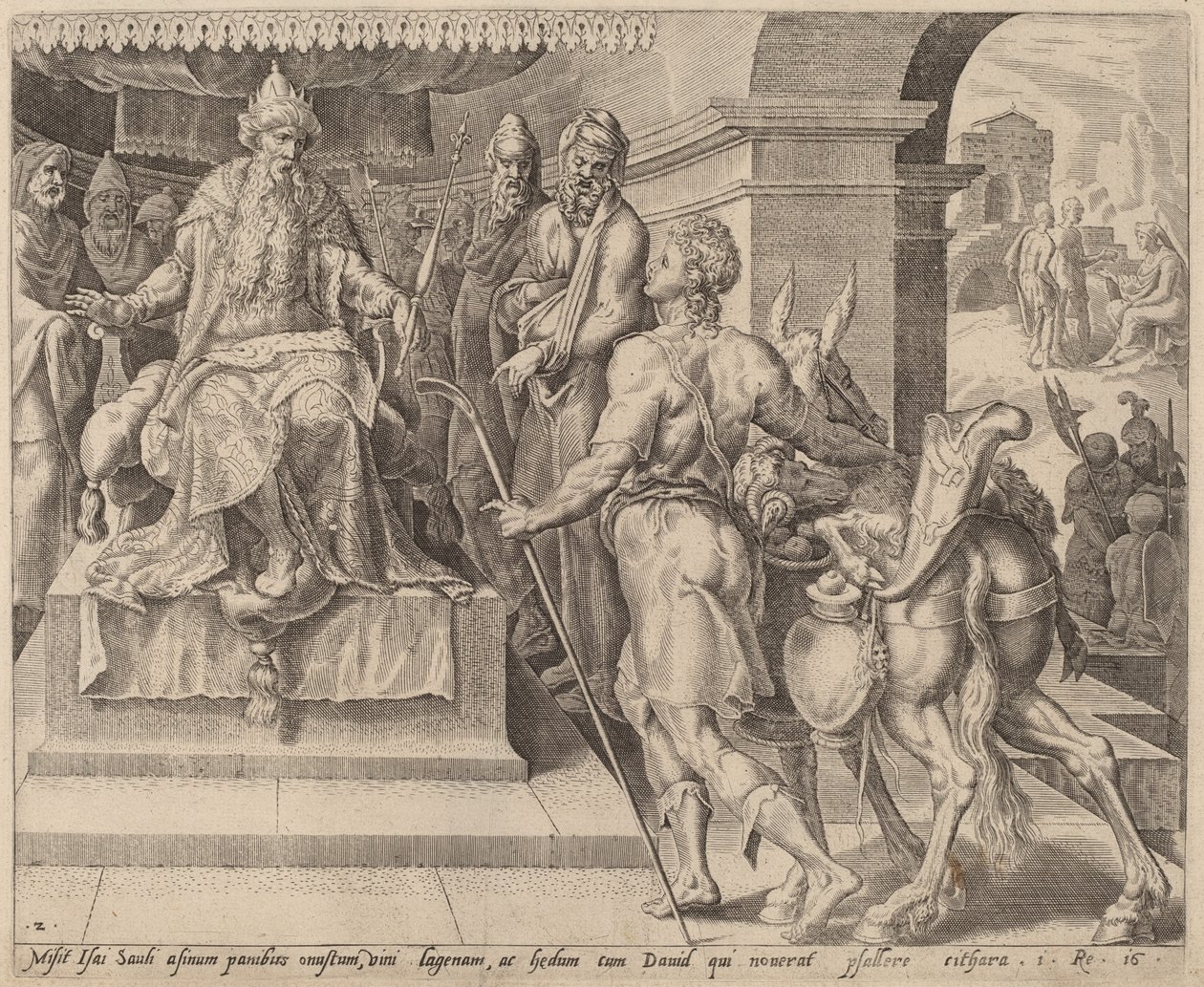 David ger presenter från sin far till Saul av after Maerten van Heemskerck