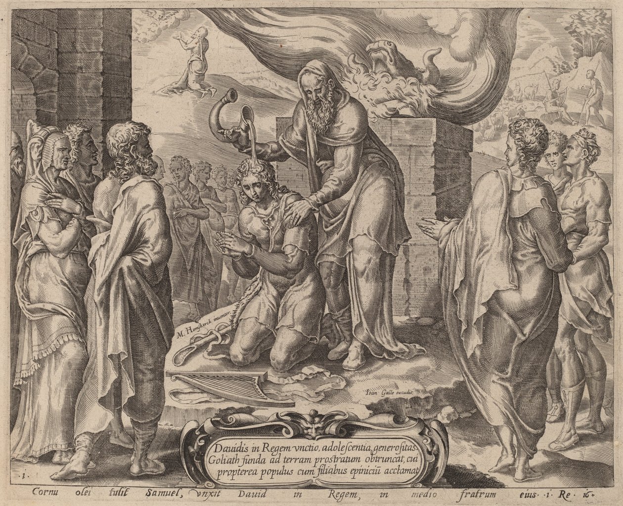 Samuel smörjer David av after Maerten van Heemskerck