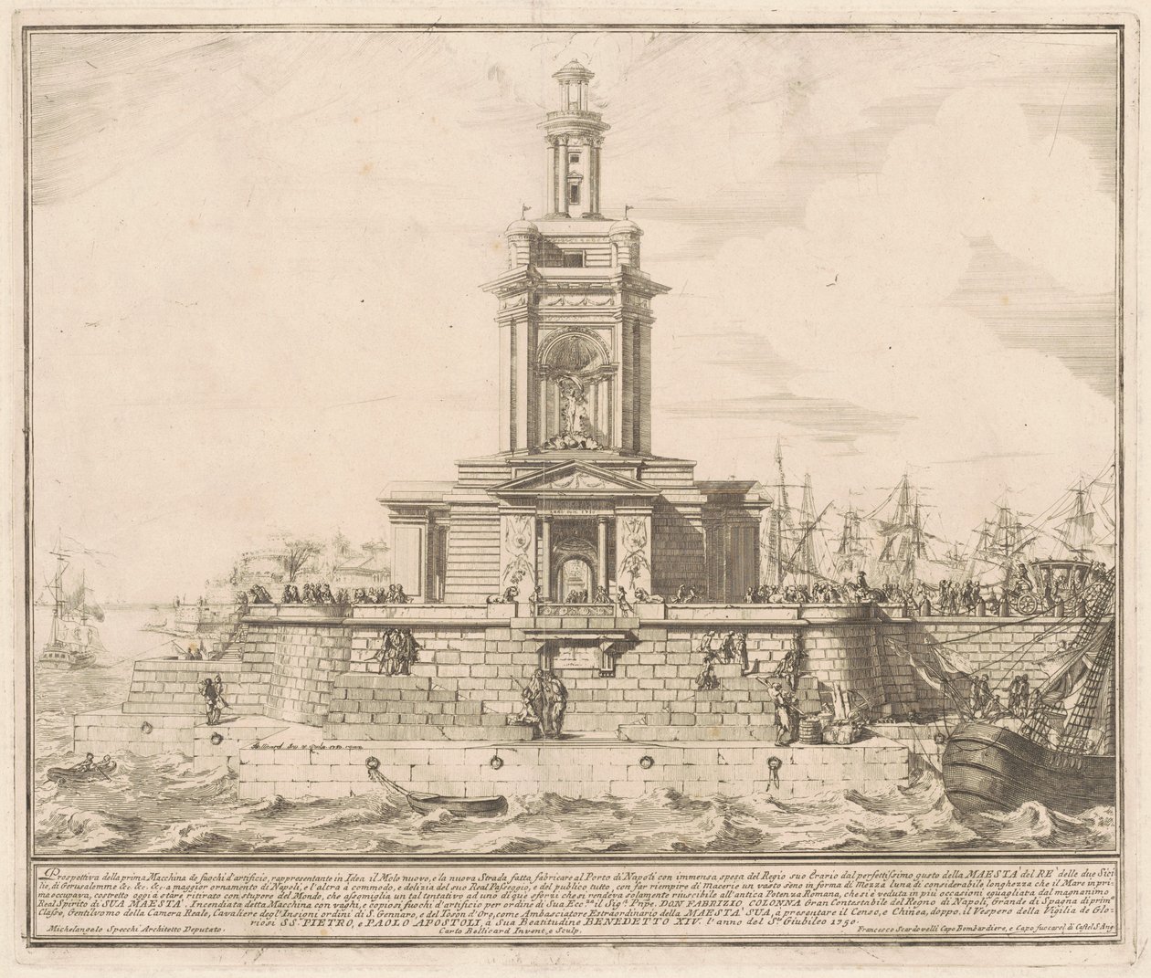 Prima Macchina för Kina 1750: The New Pier of Neapel av after Michelangelo Specchi Jérôme Charles Bellicard