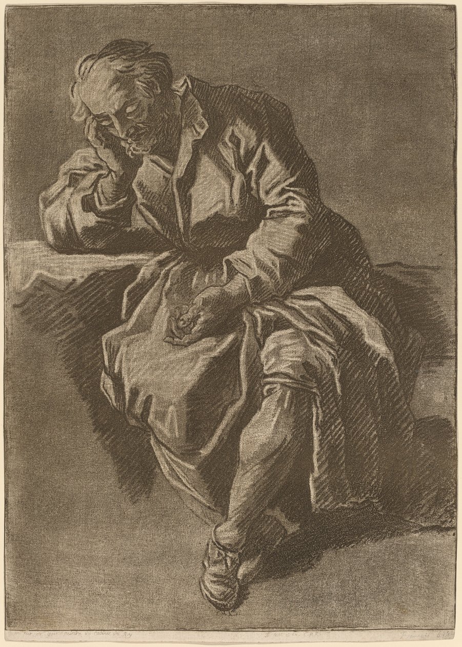 En sittande äldre man sover av after Nicholas Henry Jeaurat de Bertry Jean Charles Francois