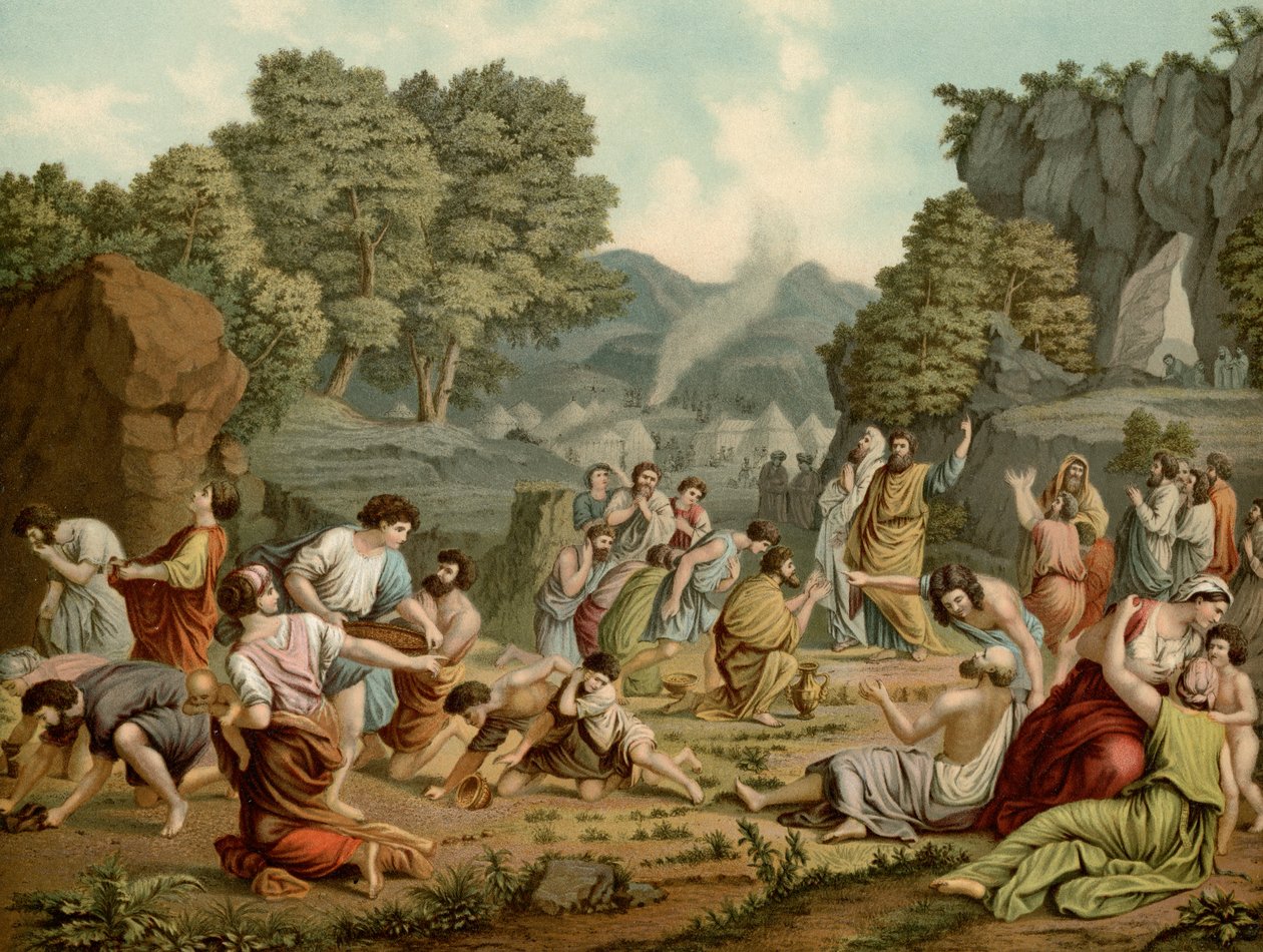 Samla Manna i öknen av after Nicolas Poussin