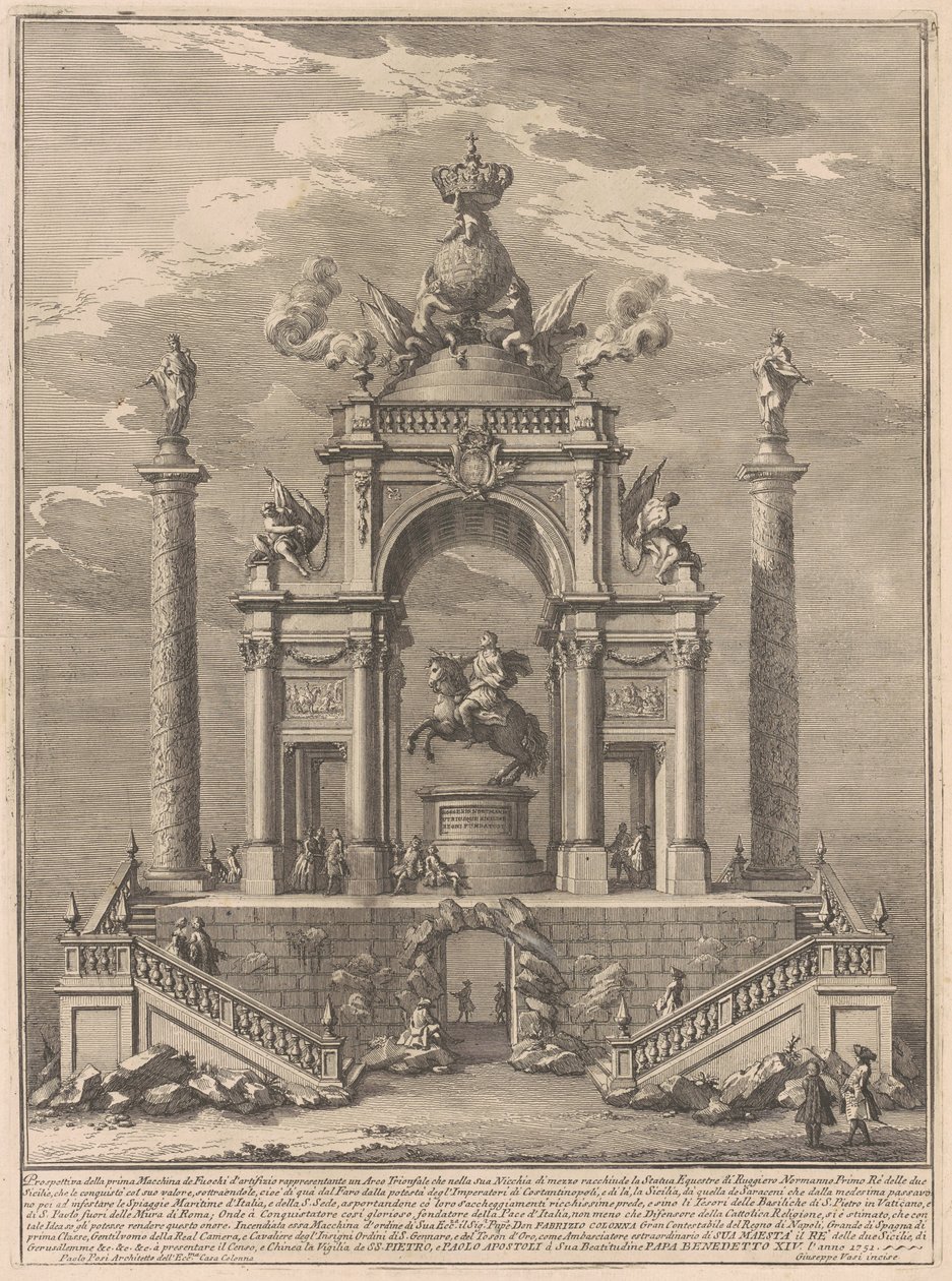 Prima Macchina för Chinea 1751: Triumfbåge för Roger I av Sicilien av after Paolo Posi Giuseppe Vasi