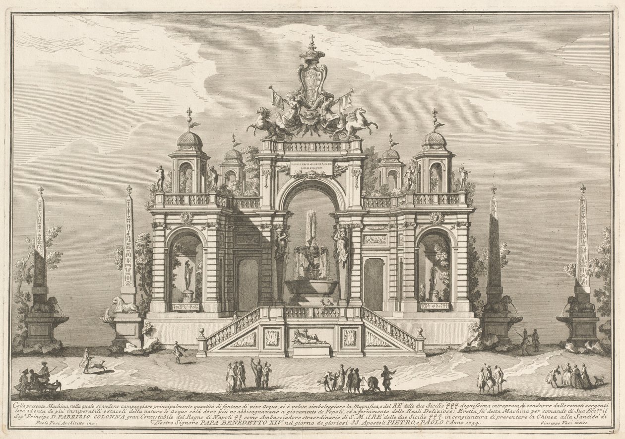 The Seconda Macchina for the Chinea 1754: An Allegory of Waterworks av after Paolo Posi Giuseppe Vasi