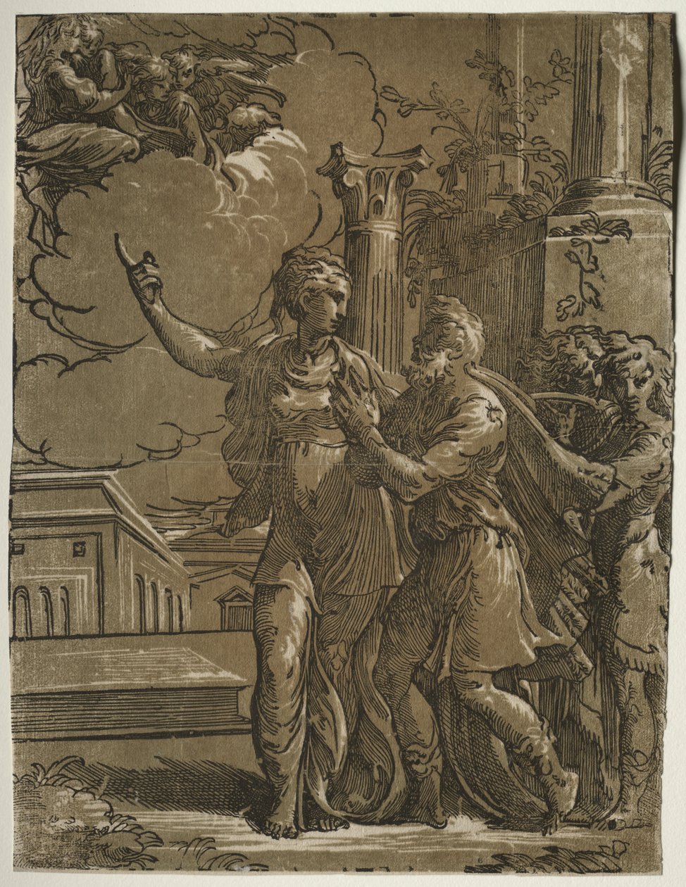 Tiburtinska Sibylla och kejsar Augustus av after Parmigianino