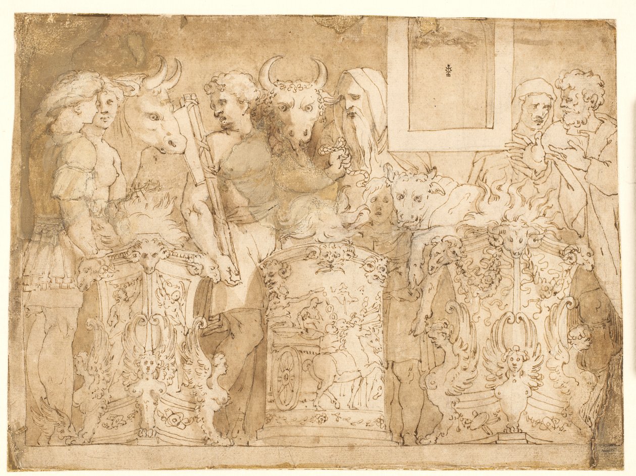 Antik offer av after Polidoro da Caravaggio