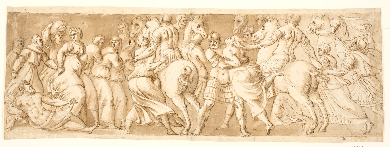 Våldtäkten av sabinskvinnorna, vänster hälften av after Polidoro da Caravaggio