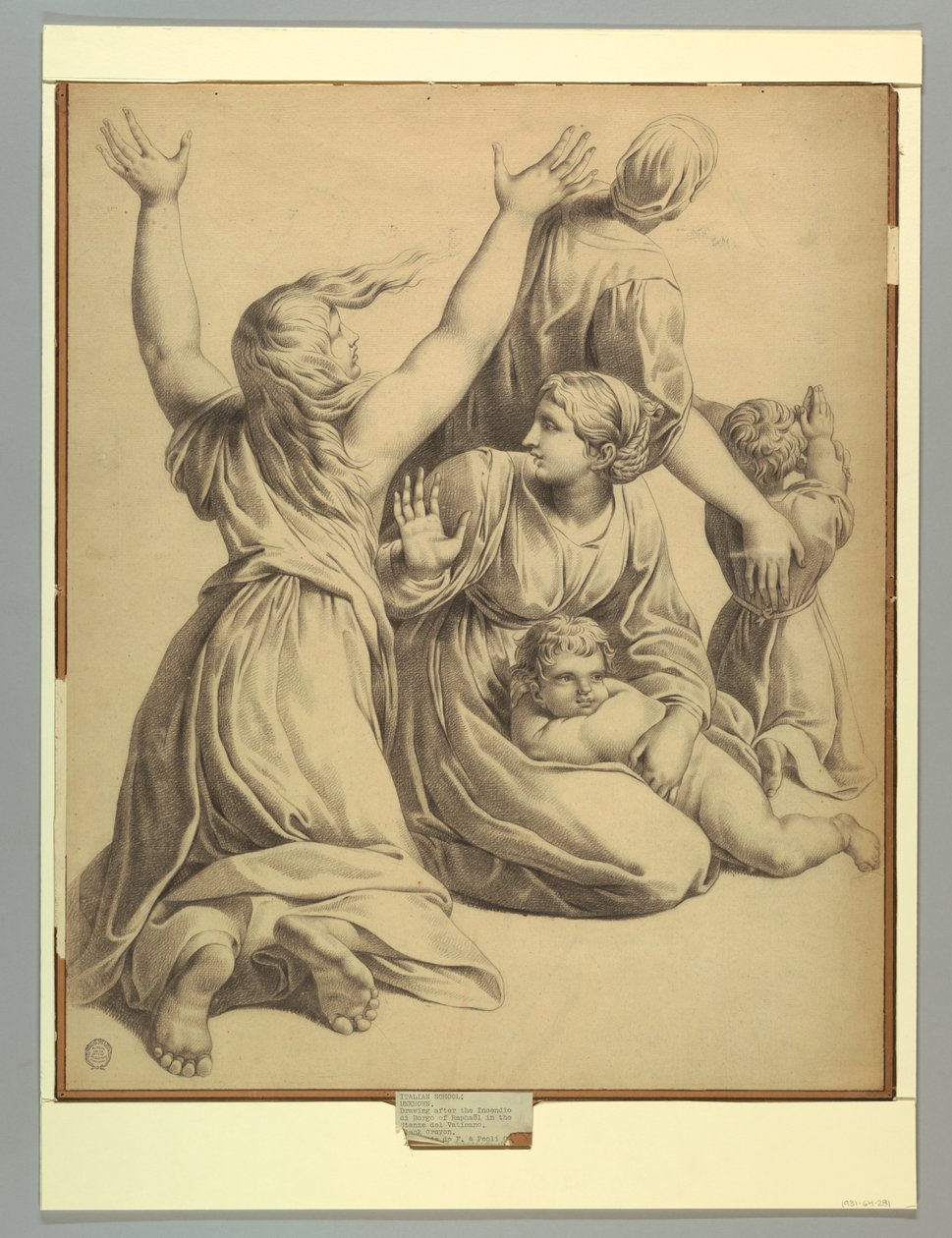 Grupp av figurer från Raphaels Incendio del Borgo av after Raphael