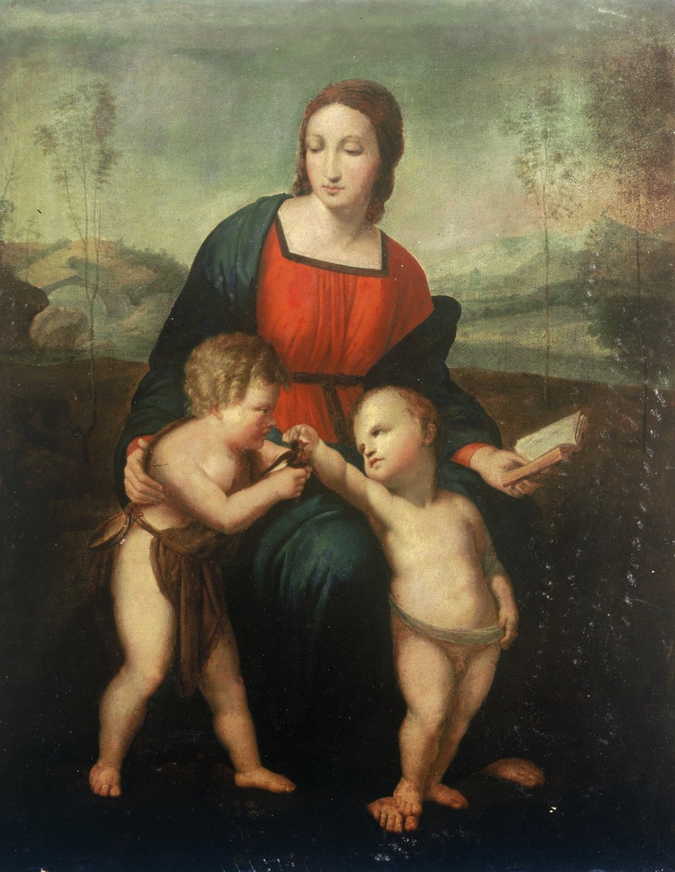 Guldfinkens Madonna av after Raphael