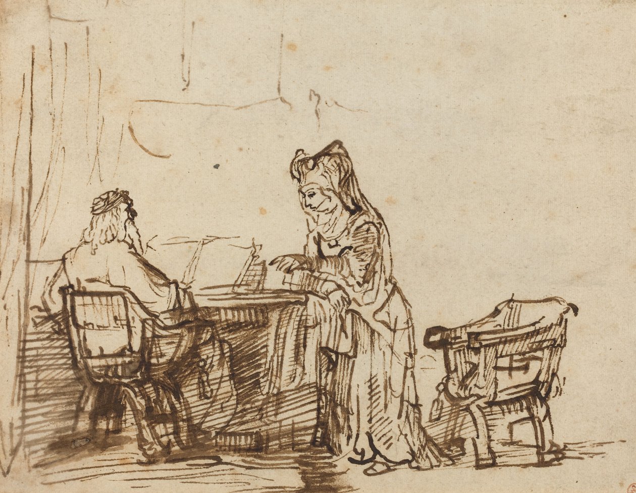 Hannah förkastar profeten Elis förebråelser av after Rembrandt van Rijn