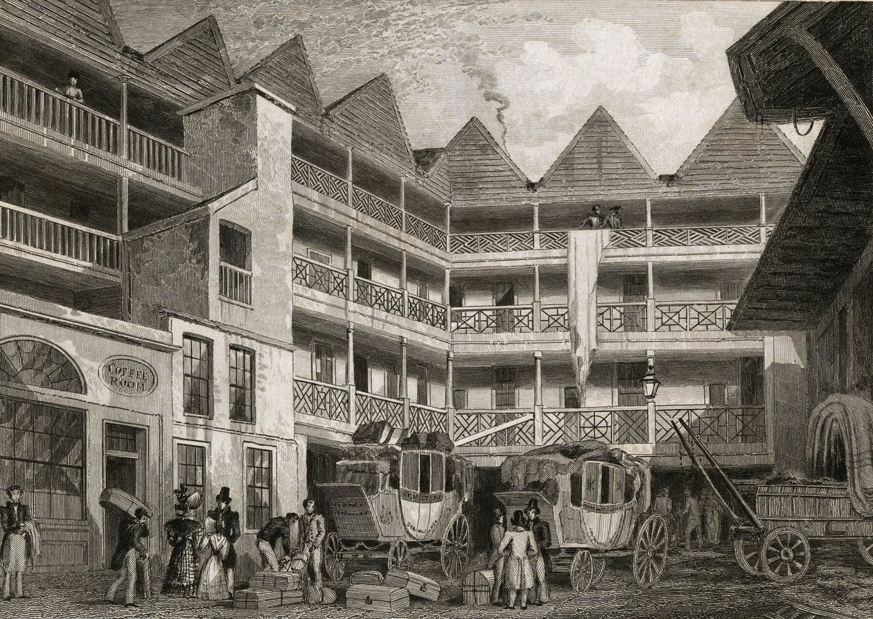 The Old Bull and Mouth Inn, St Martins-le-Grand, 1831 av Thomas Hosmer after Shepherd