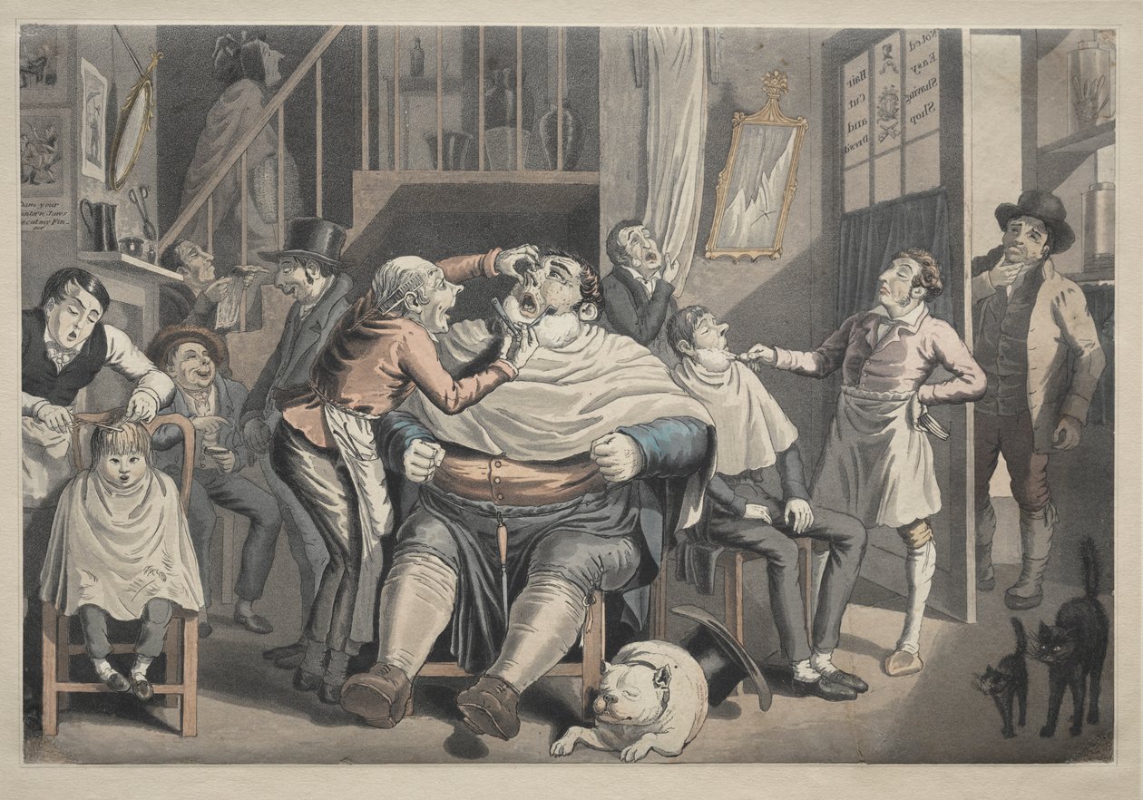 En frisörsalong av after Thomas Rowlandson