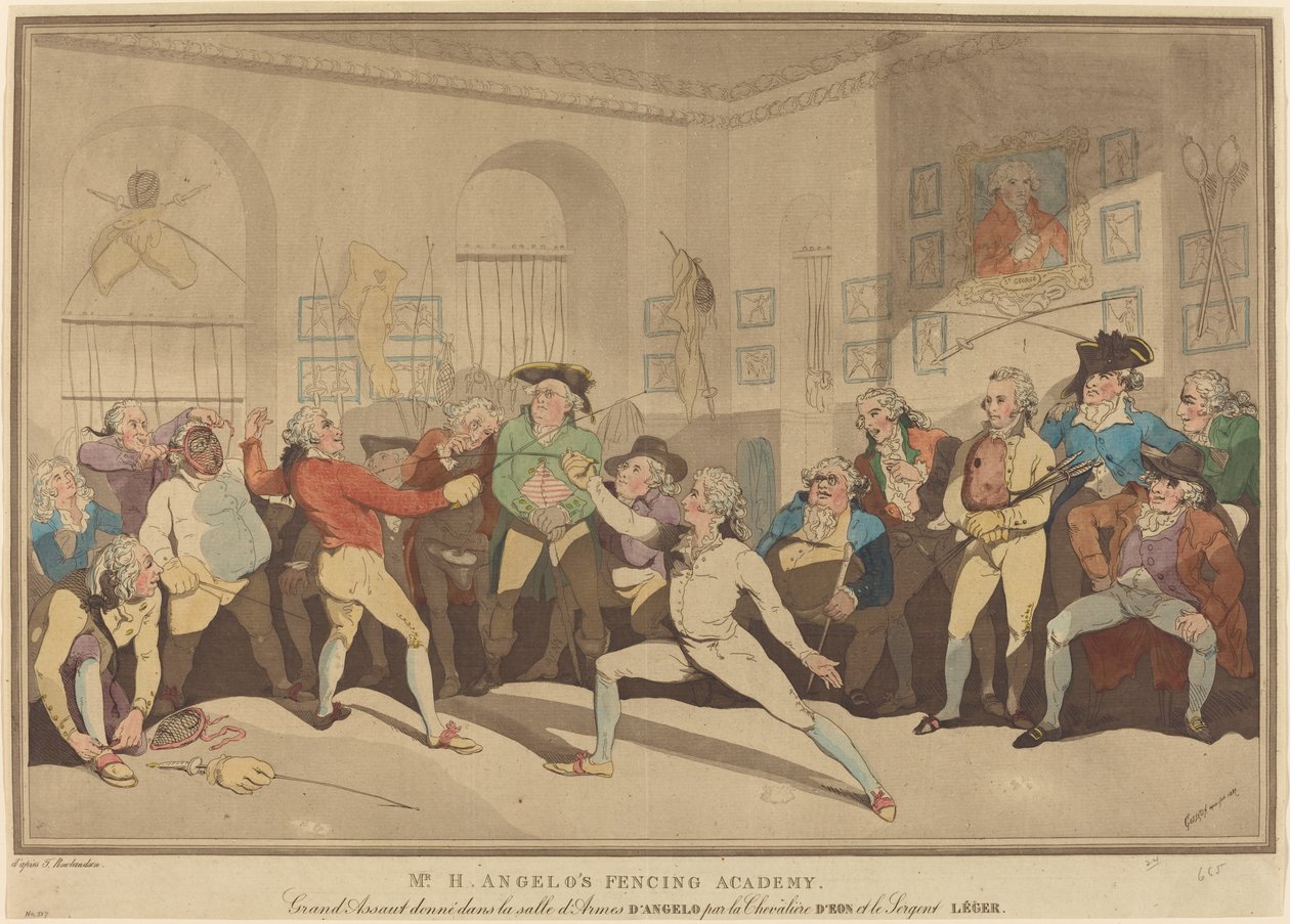 Mr. H. Angelos fäktningsakademi av after Thomas Rowlandson