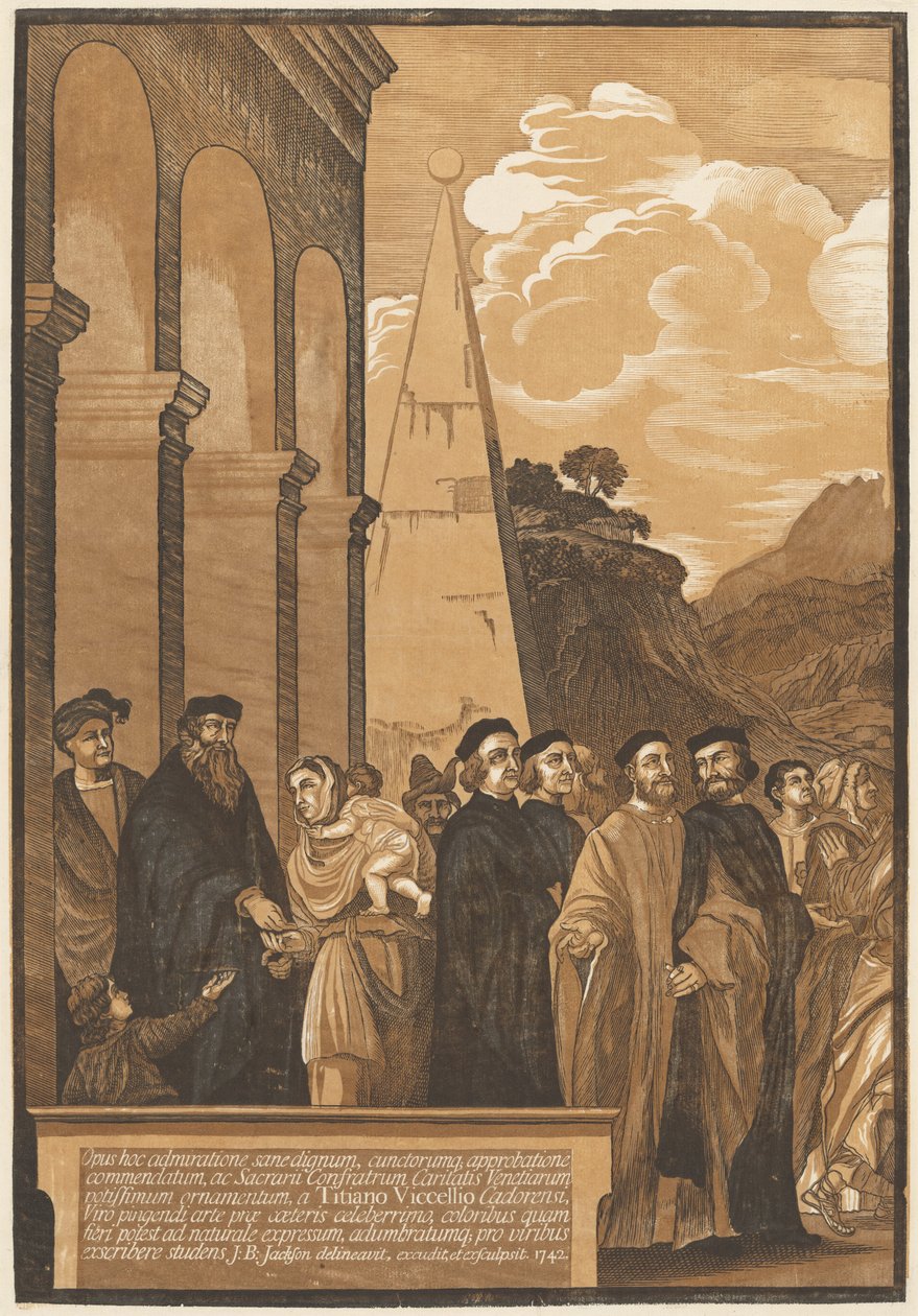 Presentation av jungfrun i templet (vänster panel) av after Titian John Baptist Jackson