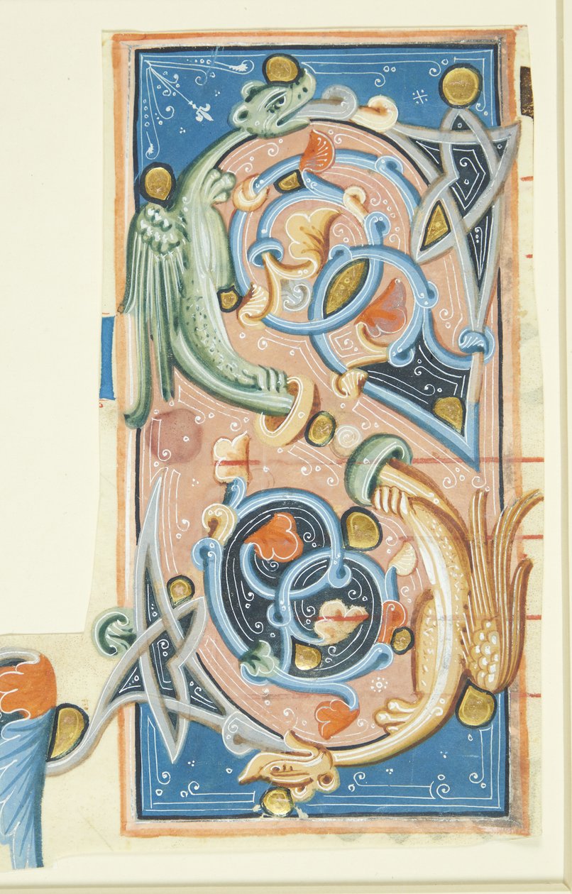 Ornamenterad initial S, vars bågar delvis består av två drakar. av after Ubekendt