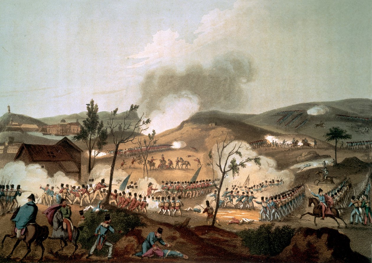 Slaget vid Corunna, 17 januari 1809 (färgad akvatint) av after William Heath