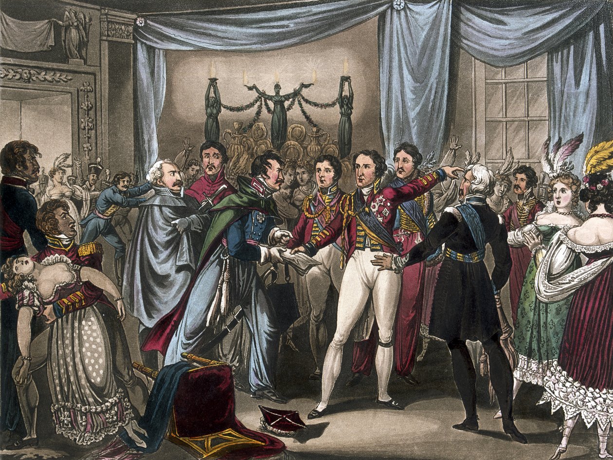 Intelligens of the Battle of Ligny, 1818 (färgad akvatint) av after William Heath